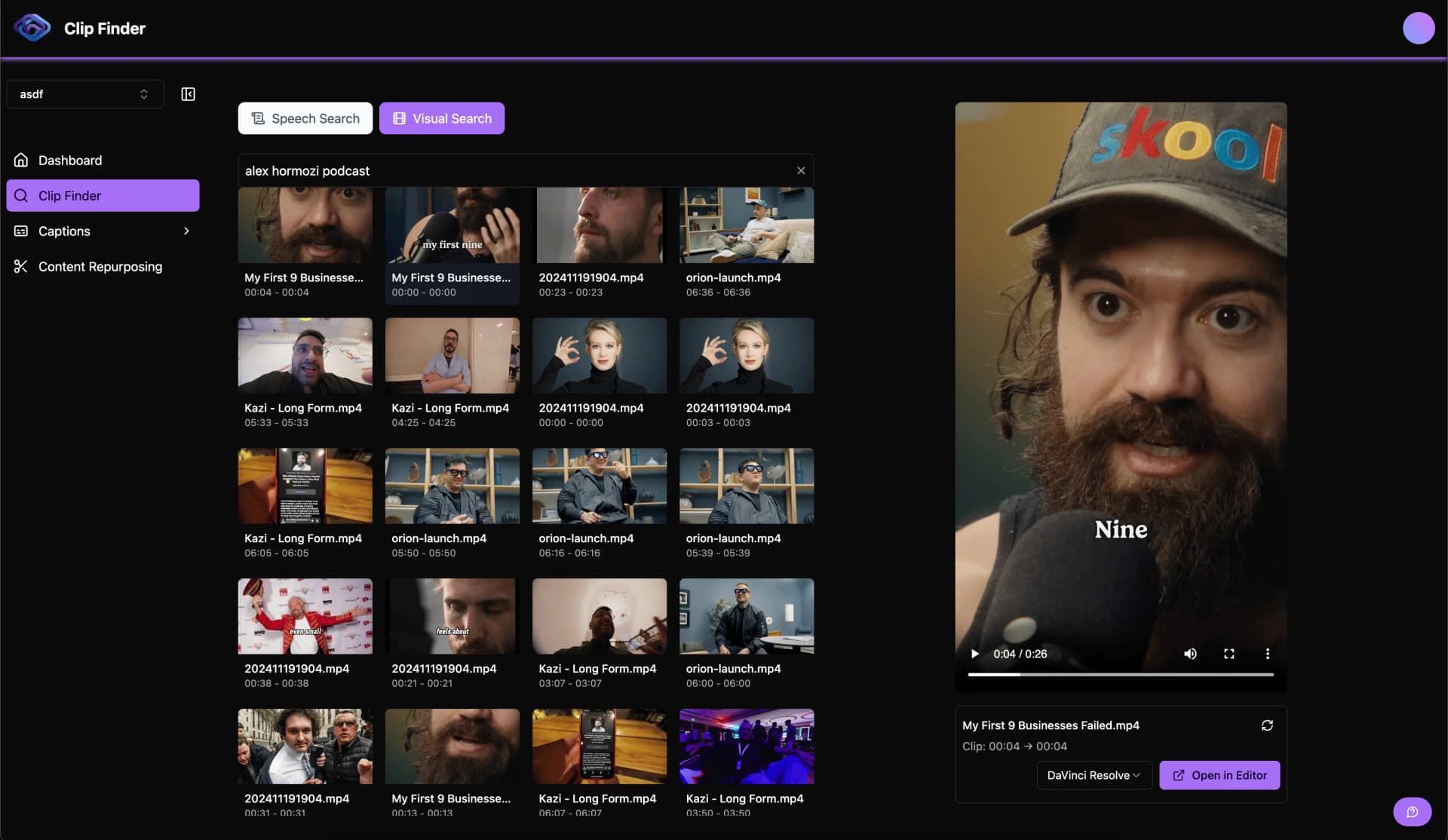 Clip finder screenshot